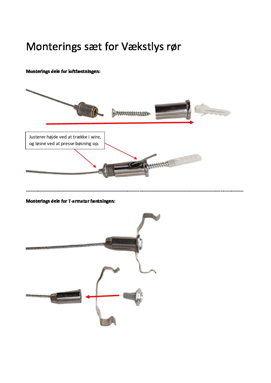 monteringsvejledning wire T armatur pdf