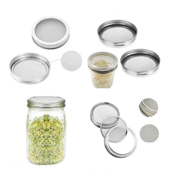 4pcs Organic Jars Cover Stainless Steel Sprouting Jar Lid Fit Wide Mouth Jar Filter Canisters Bar