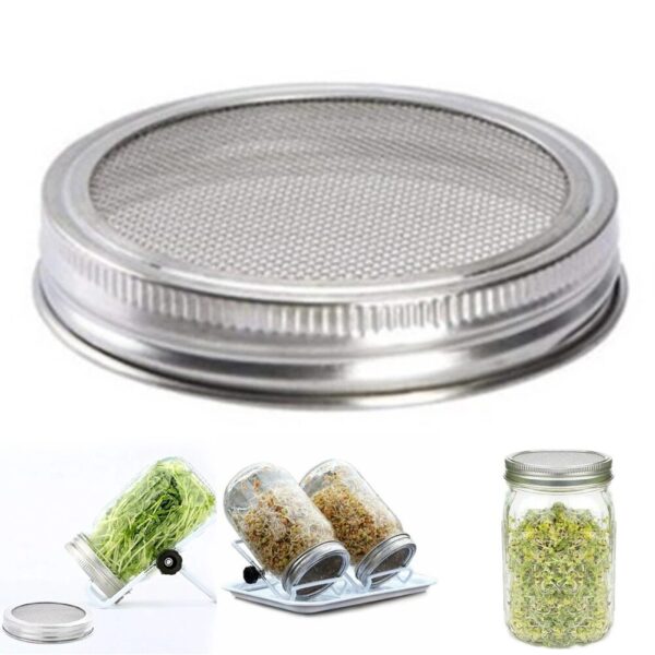 4pcs Organic Jars Cover Stainless Steel Sprouting Jar Lid Fit Wide Mouth Jar Filter Canisters Bar 1 1 1