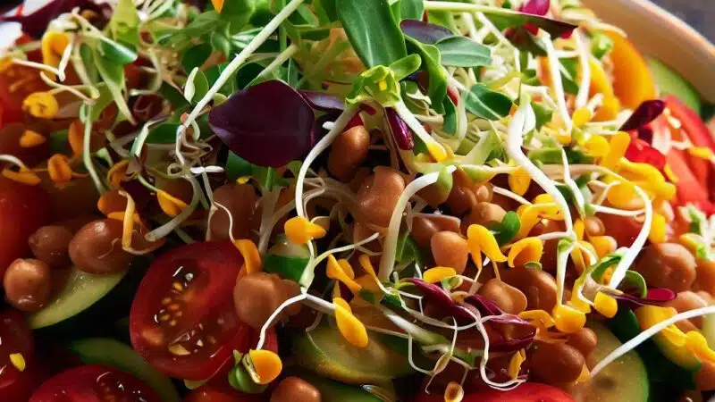 Salad opskrift med linser og tomater mm.