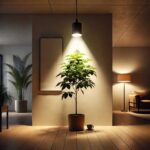 grolys taklampa över kaffeträd