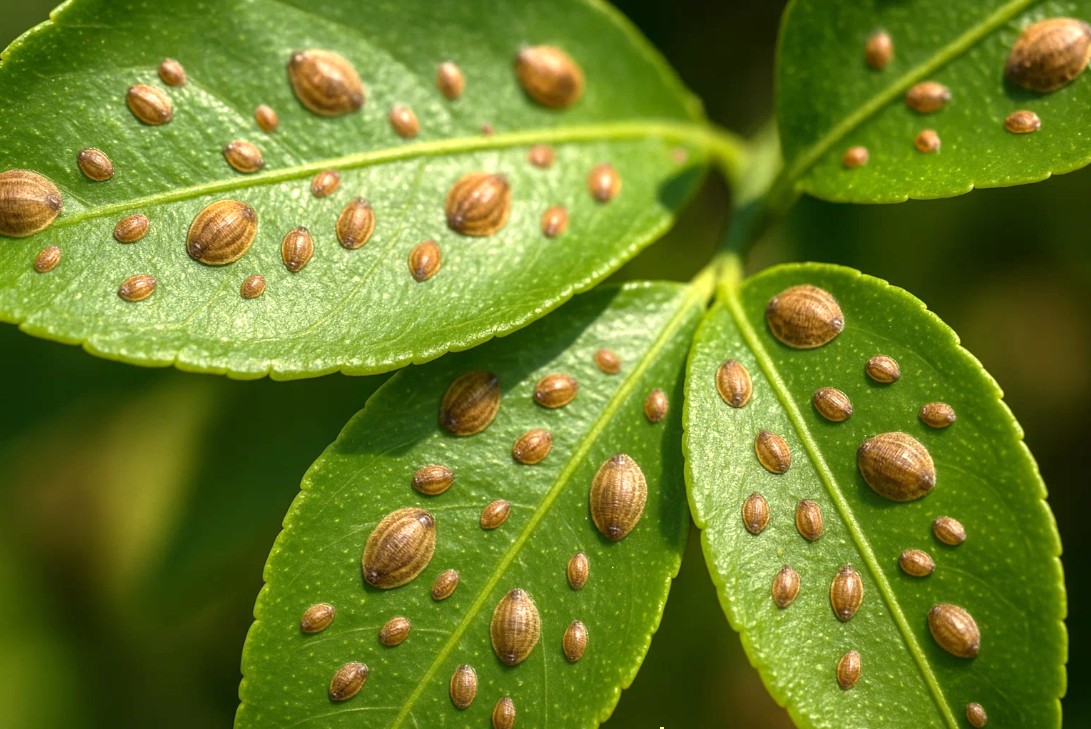 Skjellinsekter på blader av sitrusfrukter