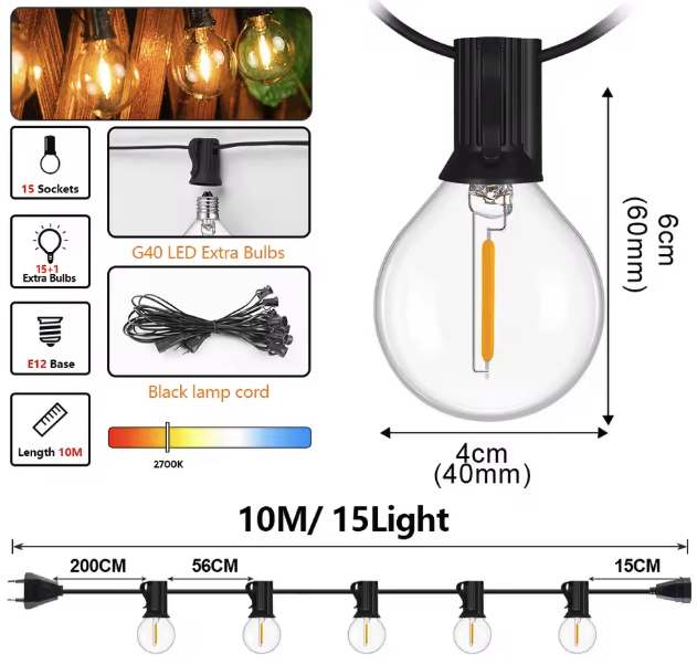 Stilfuld G40 LED lyskæde med varmt hvidt lys 4 Stilfuld G40 LED lyskæde med varmt hvidt lys - Bild 4