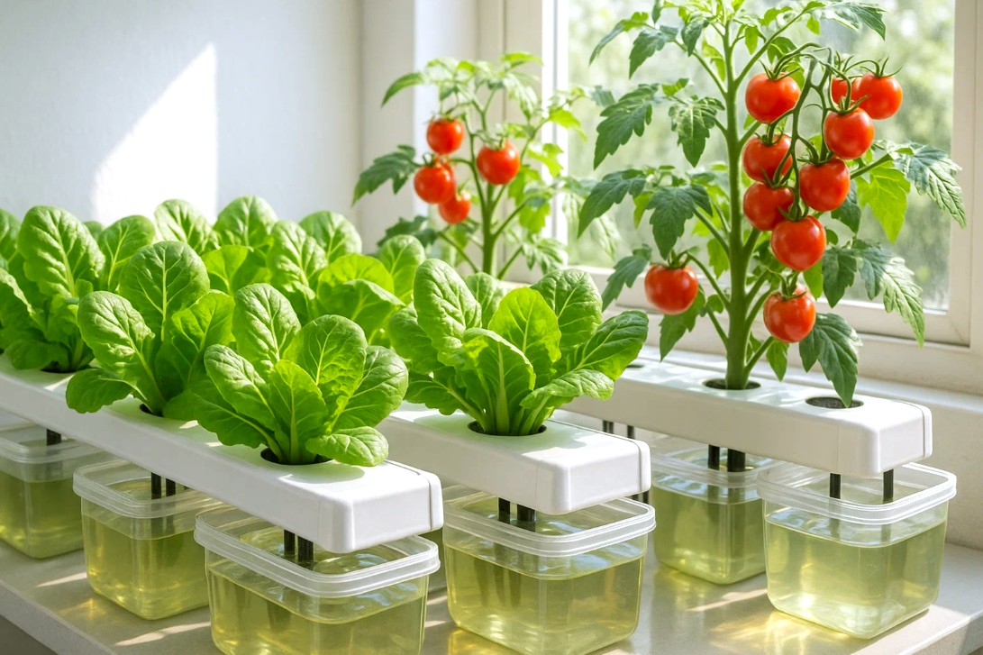 Hydroponisk dyrkning med flydende gødning til grøntsager