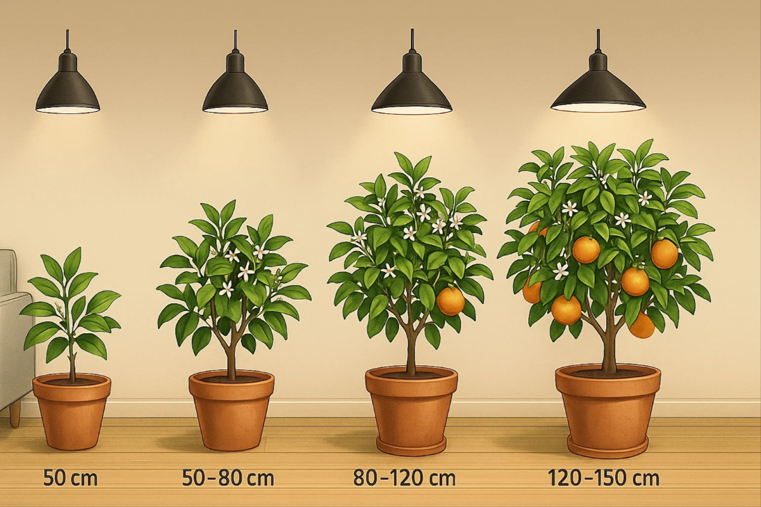 Lamper og appelsintrær