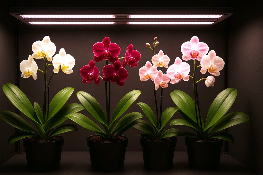 Odlingslampor för orkidéer: En komplett guide till artificiellt ljus 4 Orkideer under LED vækstlys til optimal vækst og blomstring