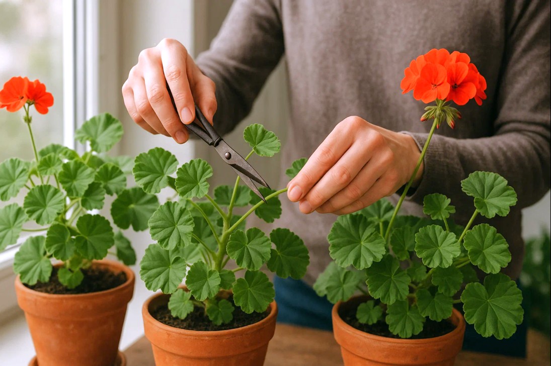 Sådan overvintre du pelargonier indendørs – guide til sunde geraniums 3 Beskæring af pelargonier indendørs med saks