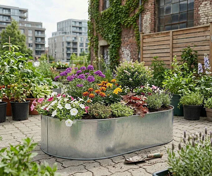 Ovalt højbed i galvaniseret stål, 54cm højde (uden sneglekant)