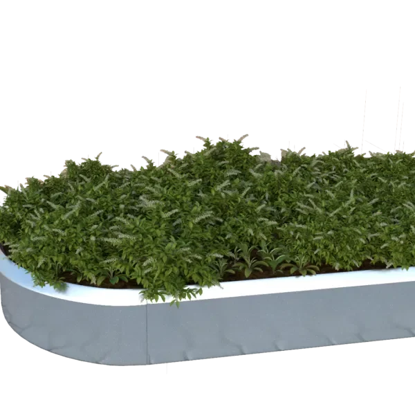 Oval upphöjd bädd i galvaniserat stål, 26 cm hög (med skruvkant)