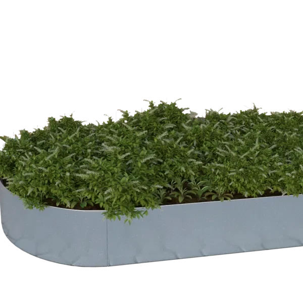 Oval upphöjd bädd i galvaniserat stål, 26 cm hög (utan skruvkant)