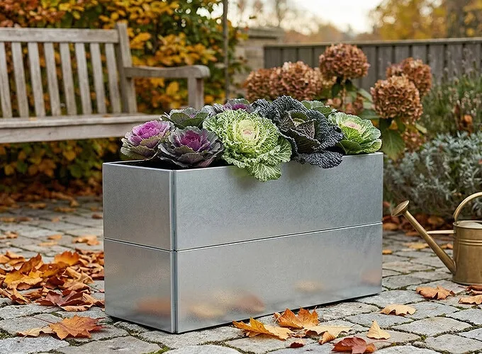 Plantekumme i varmgalvaniseret stål, 120x40x50cm (skjulte hjul)