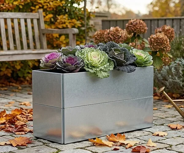 Blomkruka i 5mm stålplåt, 120x40x35cm (med ben)