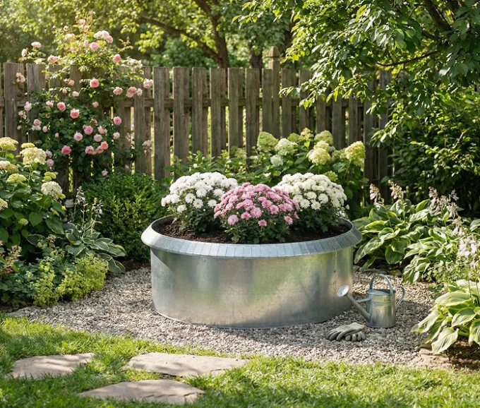 Rundt højbed i galvaniseret stål, højde 54cm (med sneglekant)