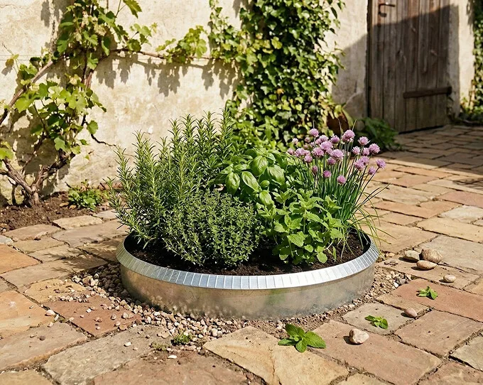 Rundt højbed i galvaniseret stål, højde 26cm (med sneglekant)