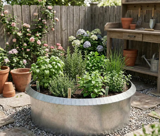 Rundt højbed i galvaniseret stål, højde 40cm (med sneglekant)