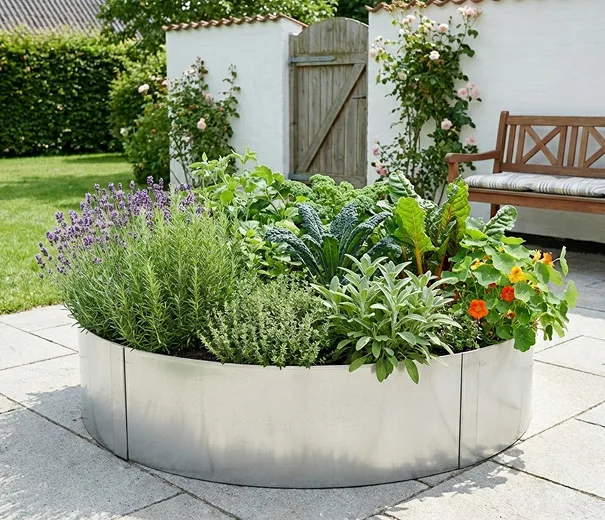 Rundt højbed i galvaniseret stål, højde 26cm (uden sneglekant)