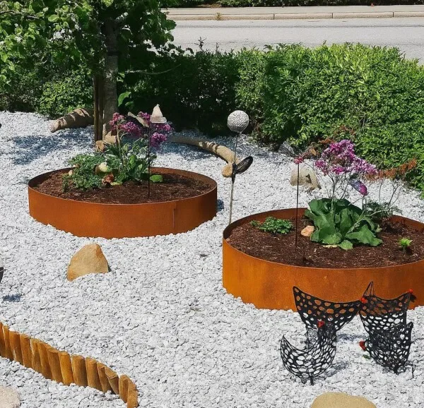 Rund upphöjd bädd i rostfritt stål, höjd 26 cm (med skruvkant)