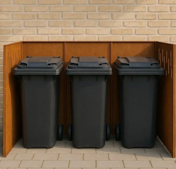 skraldespandsskjuler i metal – flere varianter