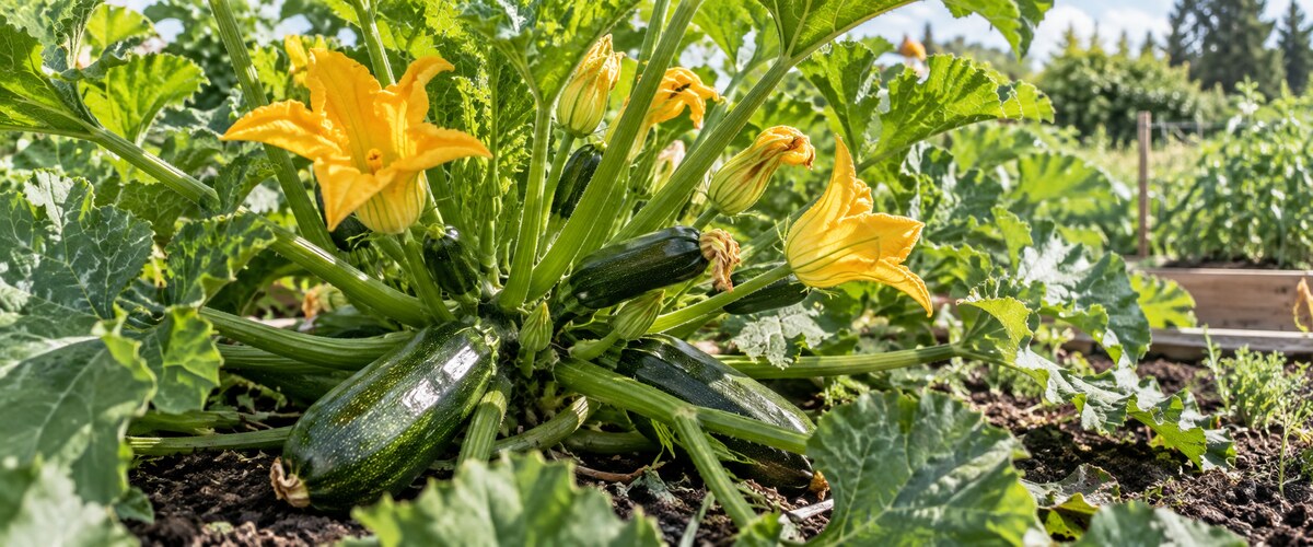 Blog om grolys og plantevækst 253 Squashplante med blomster og frugter