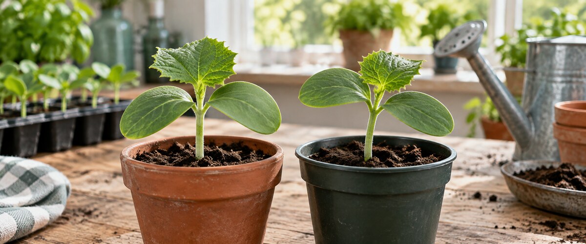 Plantelys 35 Stærke agurkeplanter i separate potter