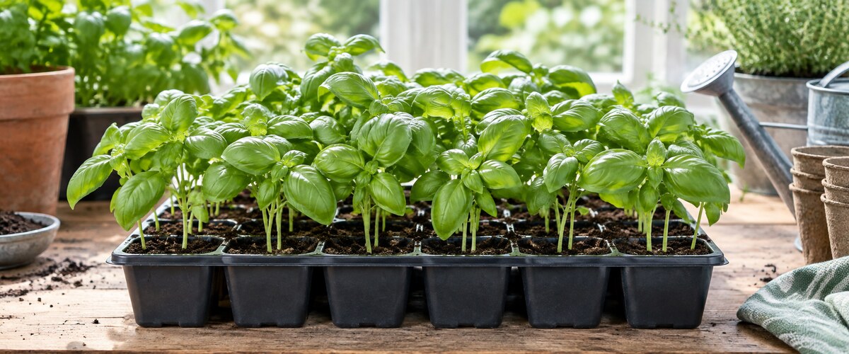 Plantelys 42 Basilikumplanter under forspiring i celler