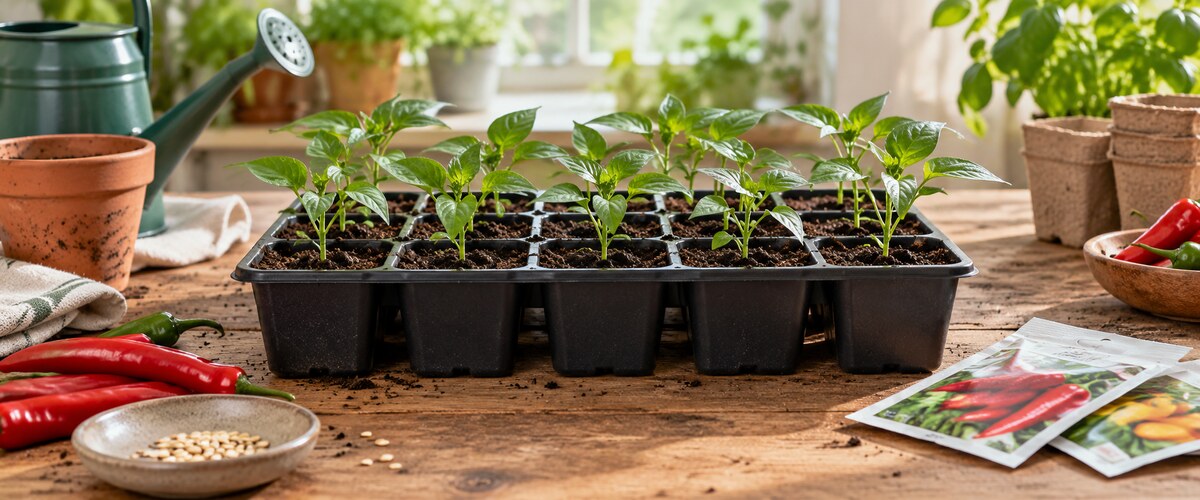 Plantelys 37 Chiliplanter under forspiring i såbakke