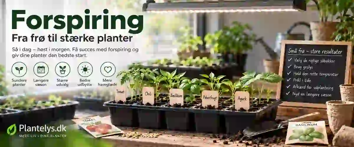 Forspiringskalender – hvad skal forspires måned for måned? 1 Såbakke med tomat, chili, basilikum og peberfrugt under grolys til forspiring