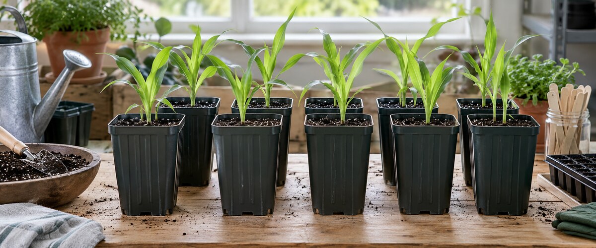 Plantelys 39 Majsplanter i dybe potter