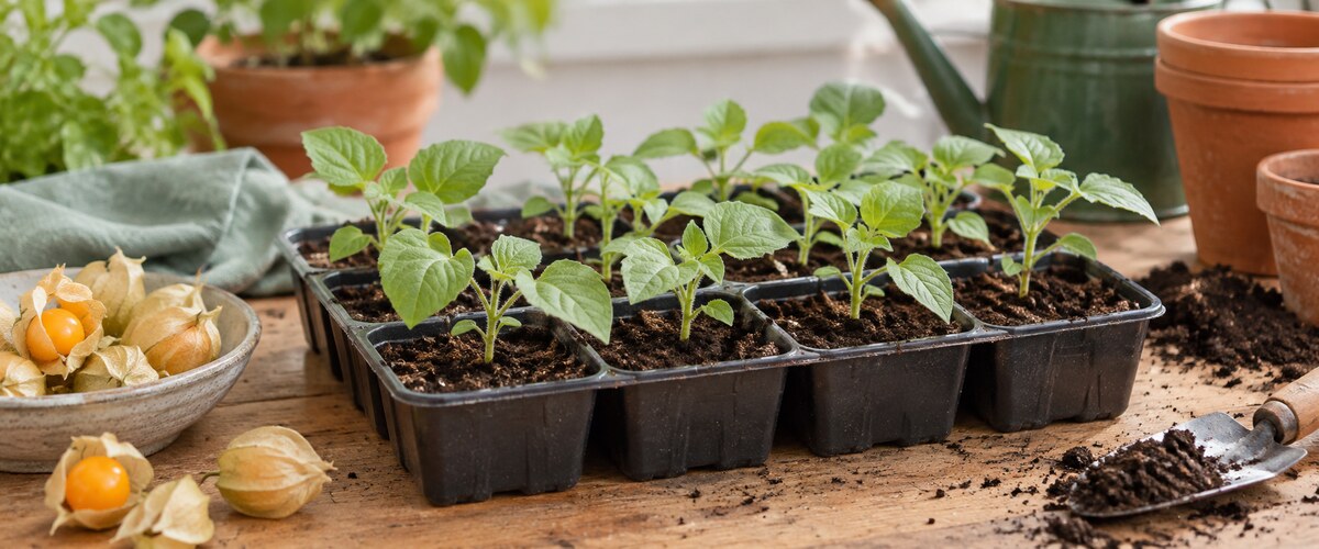 Plantelys 40 Unge physalisplanter i såbakke