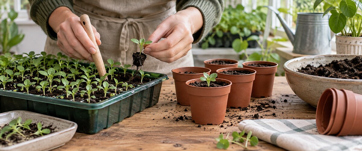 Plantelys 36 Småplanter prikles fra såbakke til potter